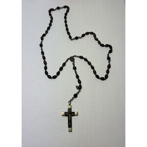 Vintage Catholic Medal Black Beads Religious Indecrochable Rosery Crucifix